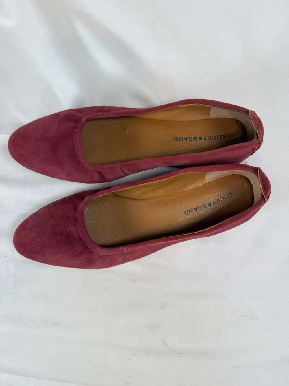 Balletcore Quiet Luxury Lucky Brand Emmie Burgundy Suede Ballet Flats Slip-On Sh